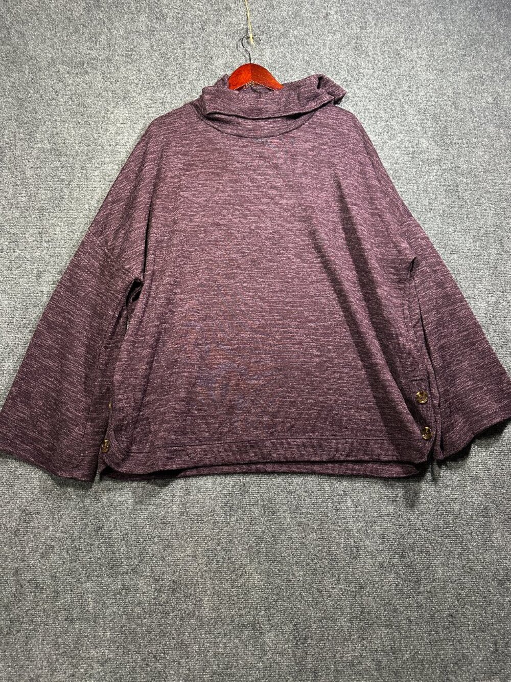 Suzanne Betro Weekend Sweater Womens 3X Purple Knit Button Cowl Neck Pullover